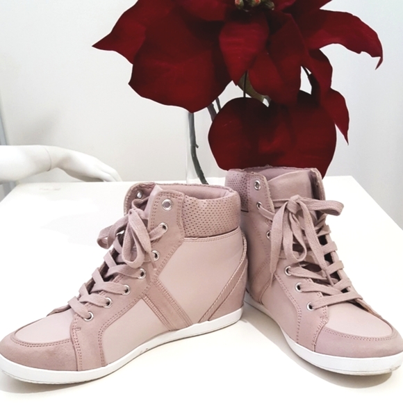 🔻Call It Spring🌸High Top Pink Faux Suede Wedge Sneaker - Picture 5 of 9